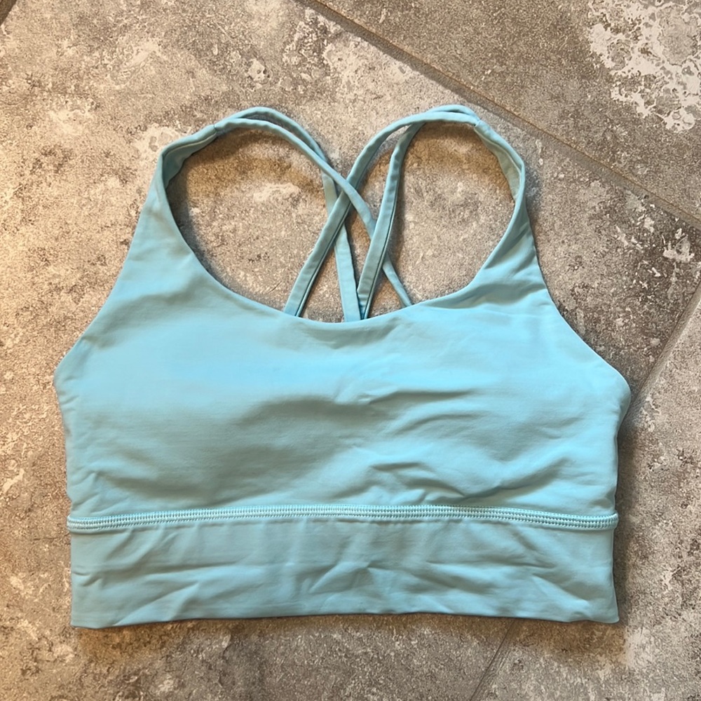 Lululemon long line energy bra size 6 . Light blue . No flaws . Great condition